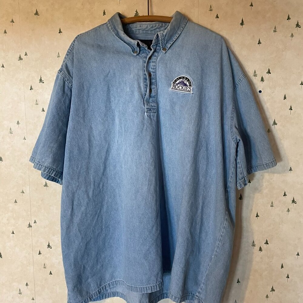 VINTAGE Antigua XXL Denim, Collared Colorado Rockies Shirt